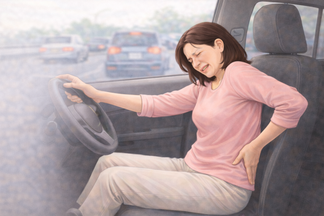 長く車の運転をすると腰に痛みが出る女性